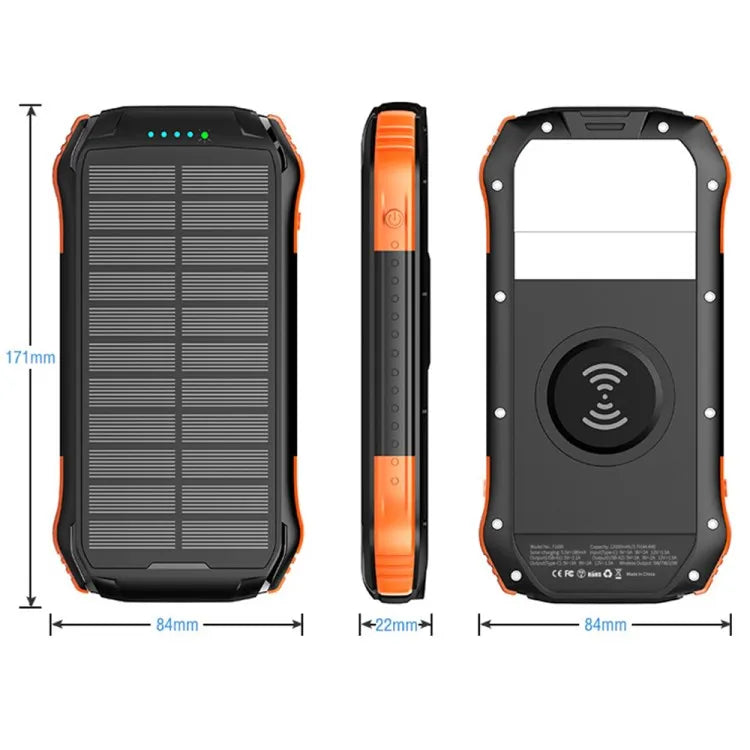 16000mAh Solar Power Bank Shockproof PD18W Portable Battery IP65 Waterproof Wireless Battery-3