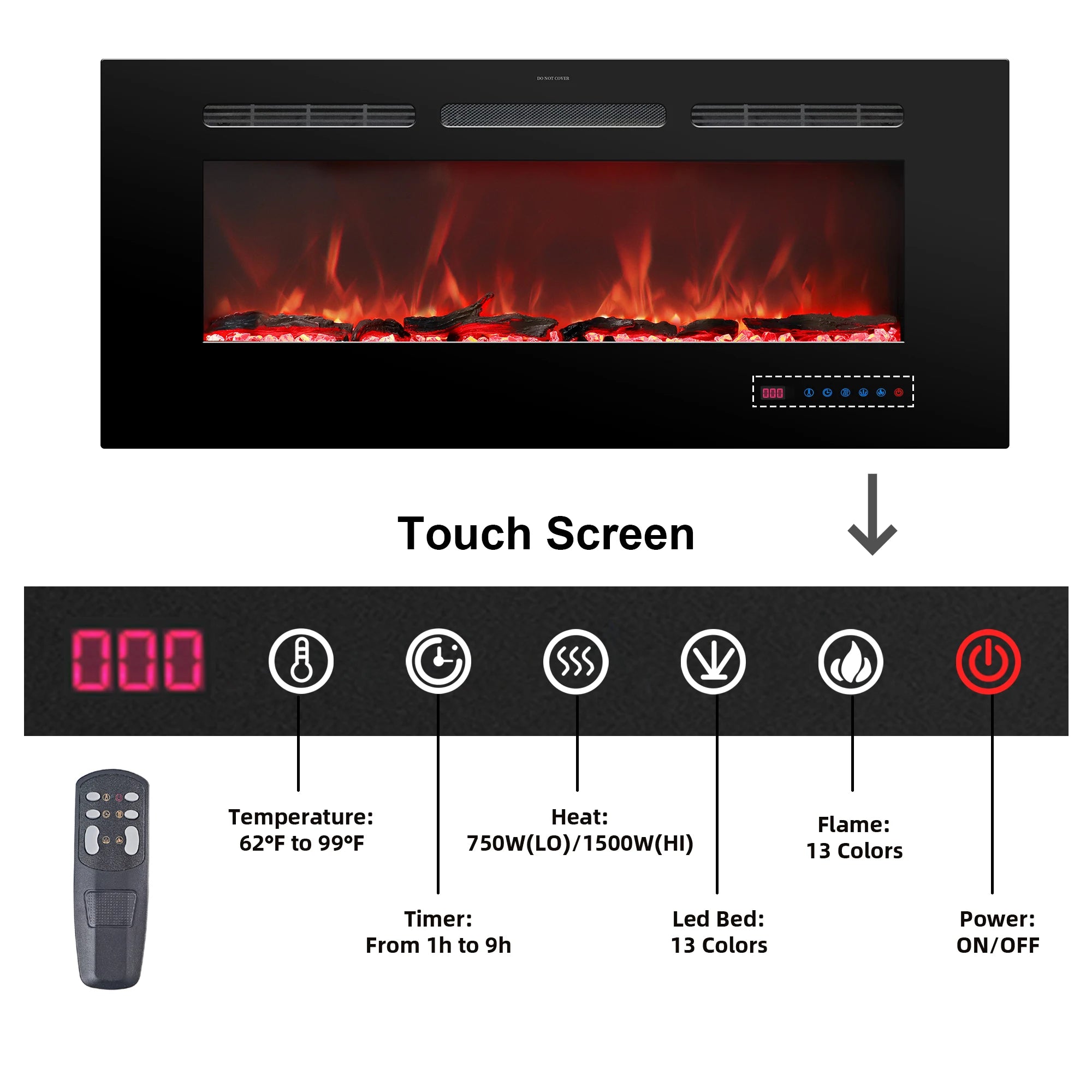 Luxstar 60-Inch Modern LED Electric Fireplace Heater Cheap Indoor with 1500W Power and Overheat Protection for Household Use-3