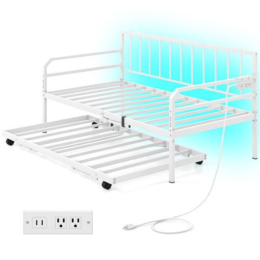 Adjustable Metal Twin Size Daybed with Charging Station and LED Light-Black-4