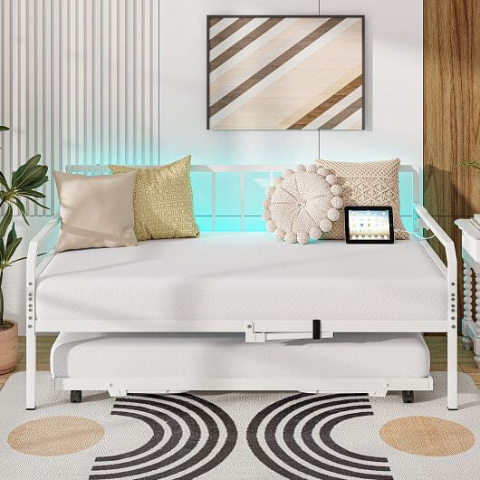Adjustable Metal Twin Size Daybed with Charging Station and LED Light-Black-6