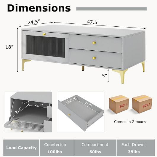 TV Stand with Compartment and Drawers for 55 Inch TV-Gray-3