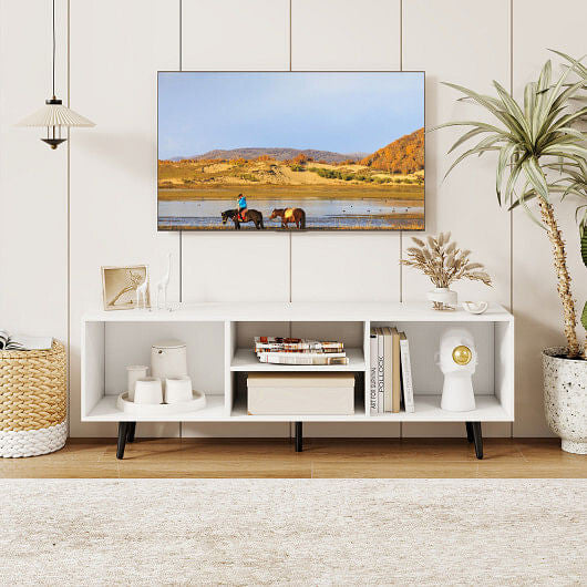 47.5 Inches TV Stand for 55-Inch TV with Compartments and Metal Legs-White-0