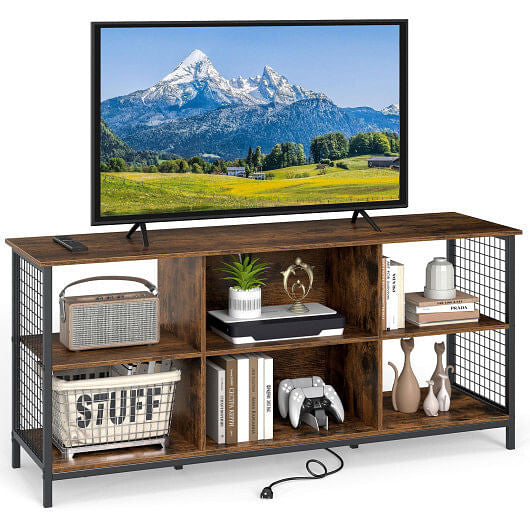TV Stand for 65 Inch TVs-Rustic Brown and Black-2