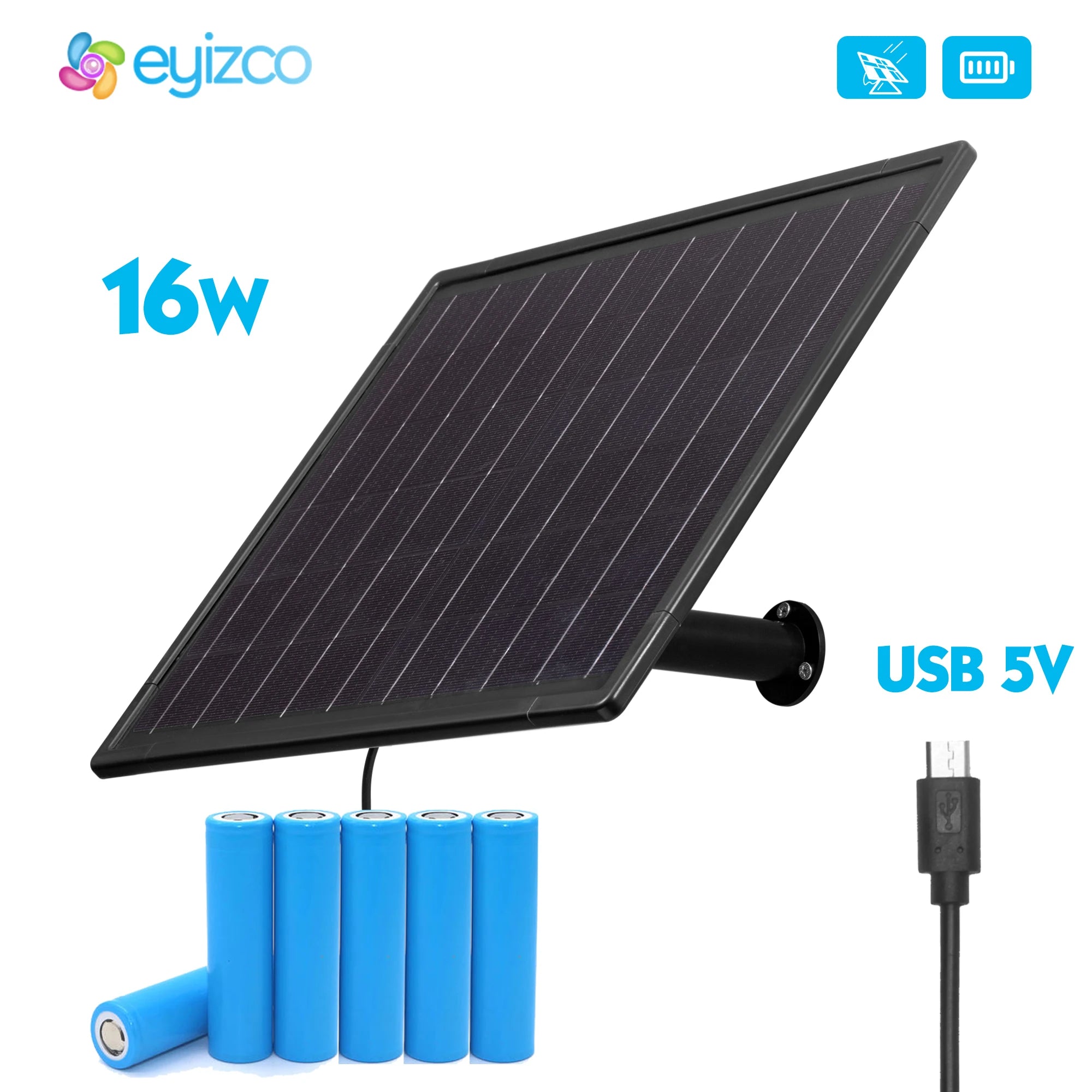 16w Black Mini Solar Panel Powered 18650 Battery Outdoor Waterproof Charger USB 5V 12V1A 4G Router for IP Security Wifi Camera-3