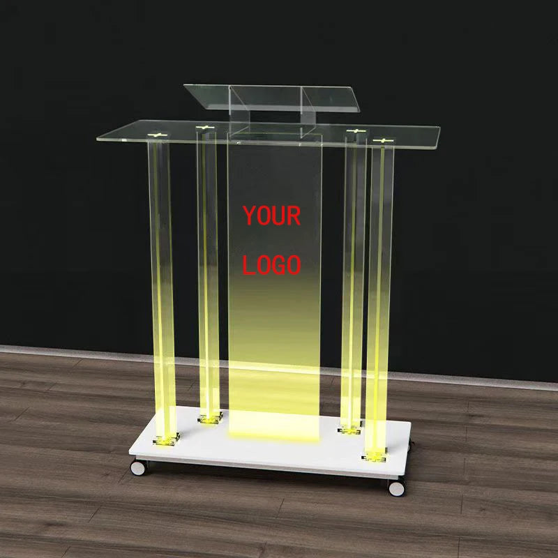 Large Size Modern Acrylic Podium Transparent Lecture Host Desk for School Supermarket Hotel Luminous Wedding MC Desk-0