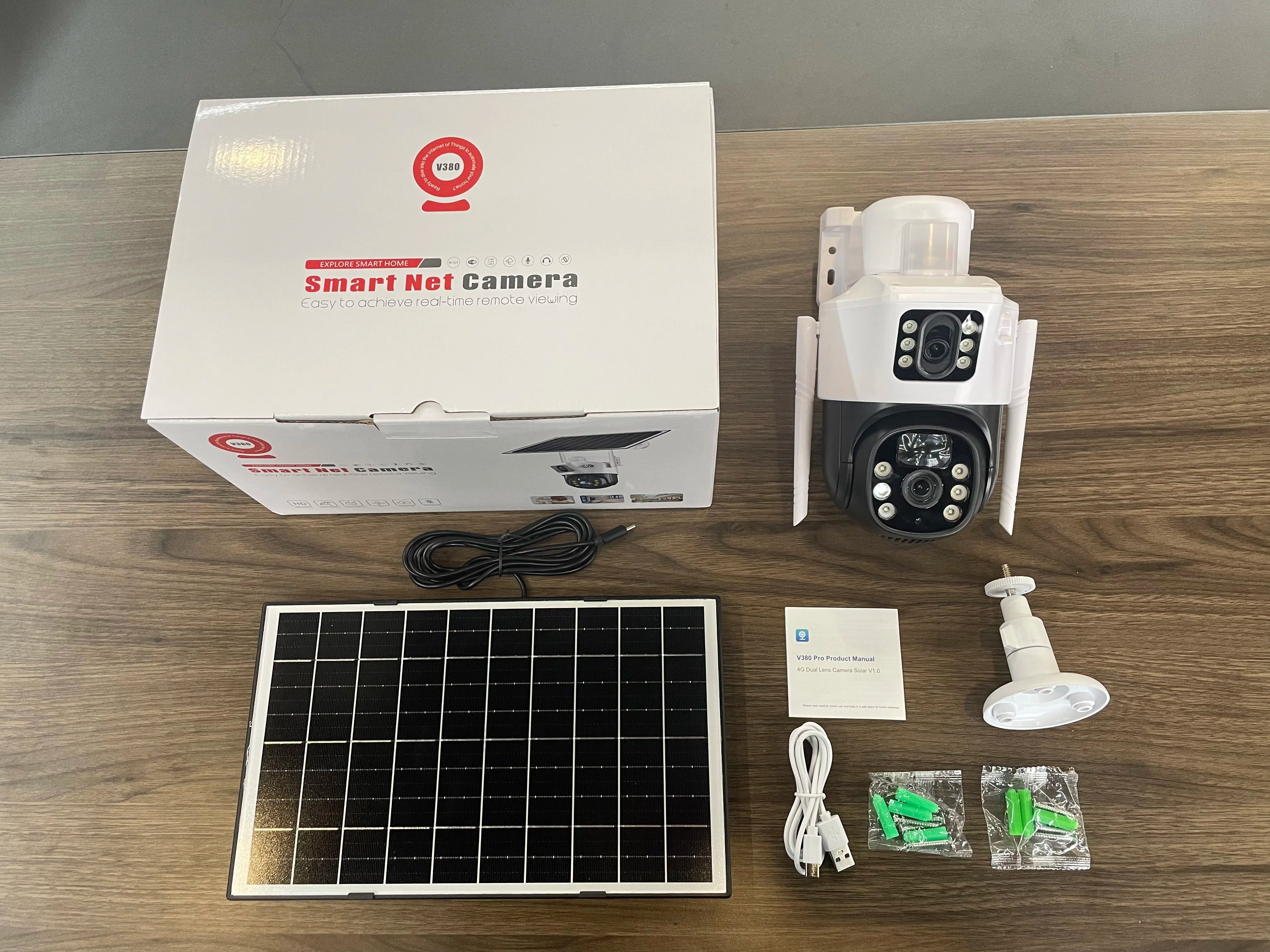 7.5W Solar Panel 8000mah Battery Camara Seguridad Exterior Wireless Dual Lens 4MP V380Pro 4G Camera De Surveillance Sans Fil Sim-5