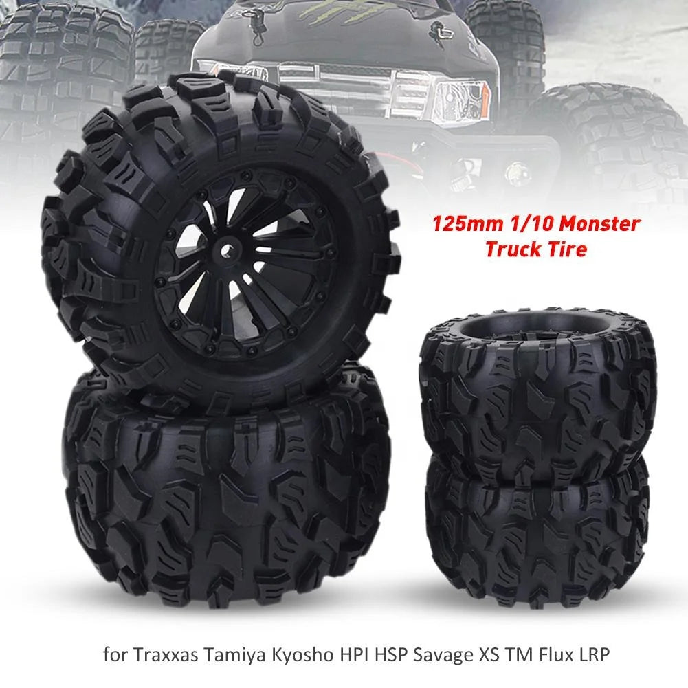 4PCS 125Mm 1/10 Monster Truck Tire & Wheel Hex 12Mm for Tamiya Kyosho HPI HSP Savage XS TM Flux LRP-4