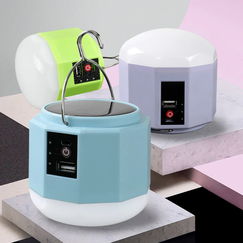 Portable LED Rechargeable Light Lantern with Solar Panel DC Mobile Phone Charger ABS Emergency Lamp Hanging Design-1