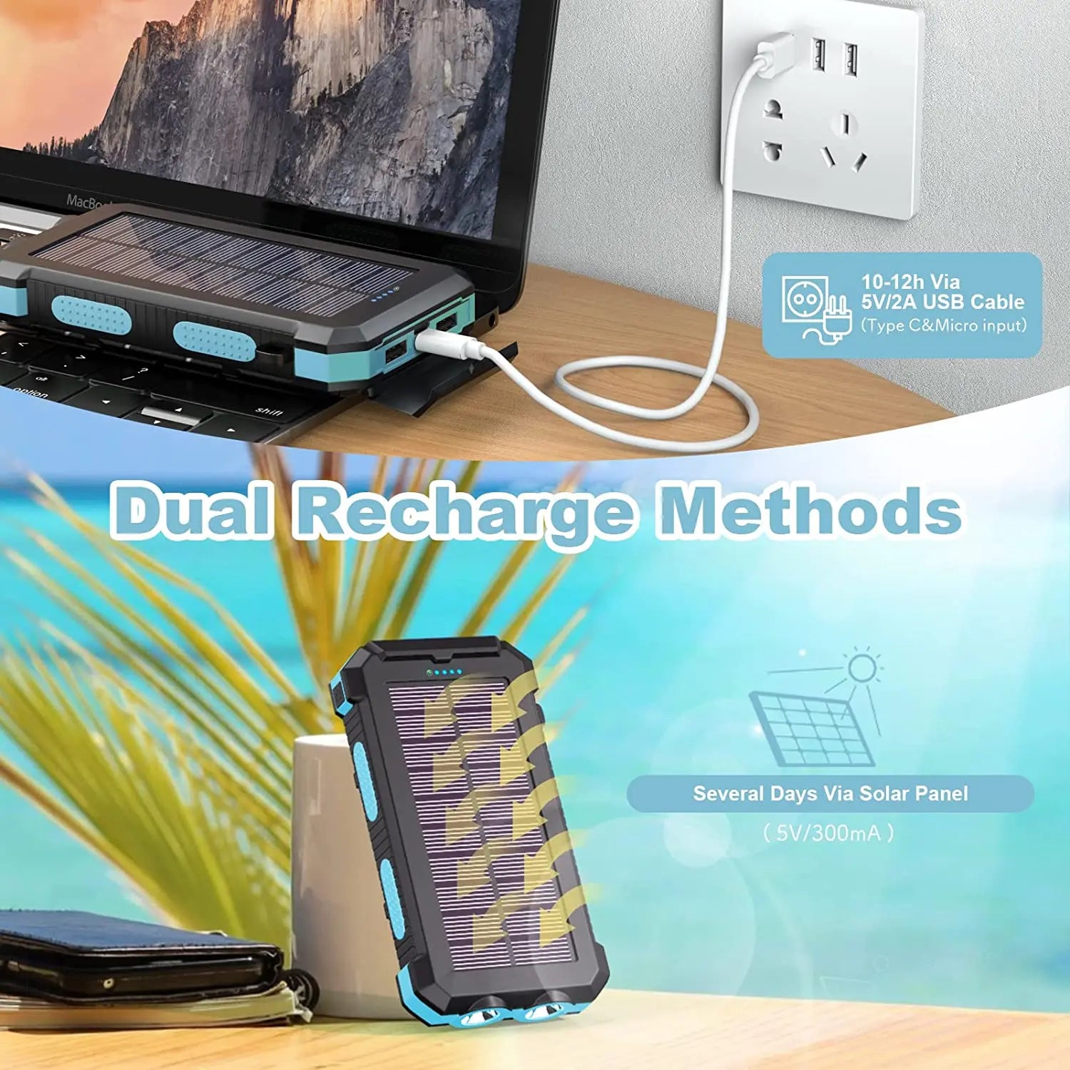 Factory ODM OEM Service 2 USB Portable Powerbanks External Solar Powerbank 10000mah / 20000mah Power Bank Solar-4