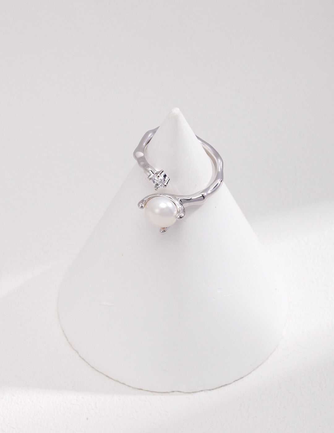 Freshwater Pearl With Zircon Open Ring-1