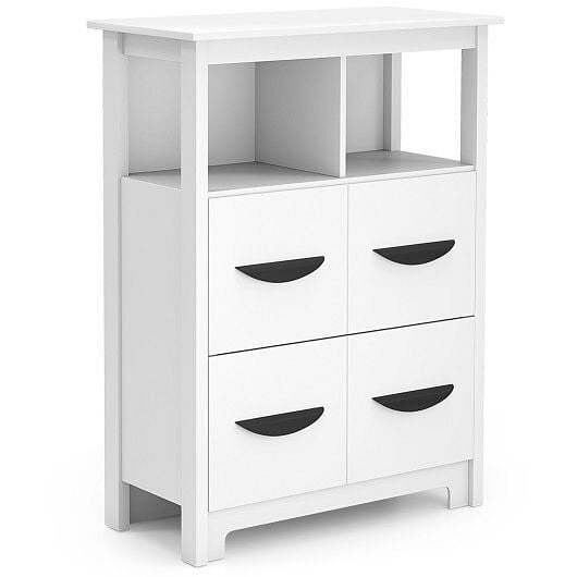 24 Inch Floor Cabinet with 2 Open Compartments and 2 Drawers-White-4
