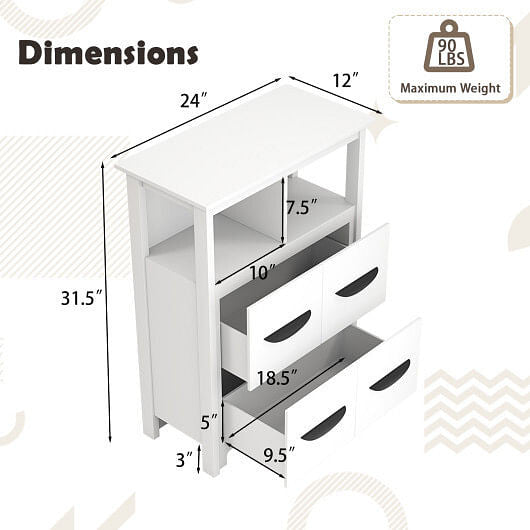 24 Inch Floor Cabinet with 2 Open Compartments and 2 Drawers-White-2