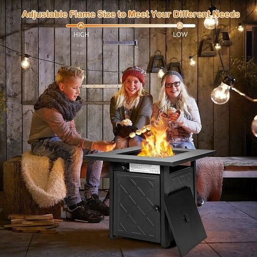 28 Inch Propane 50 000 BTU Patio Square Gas Fireplace with Lava Rock-Black-2