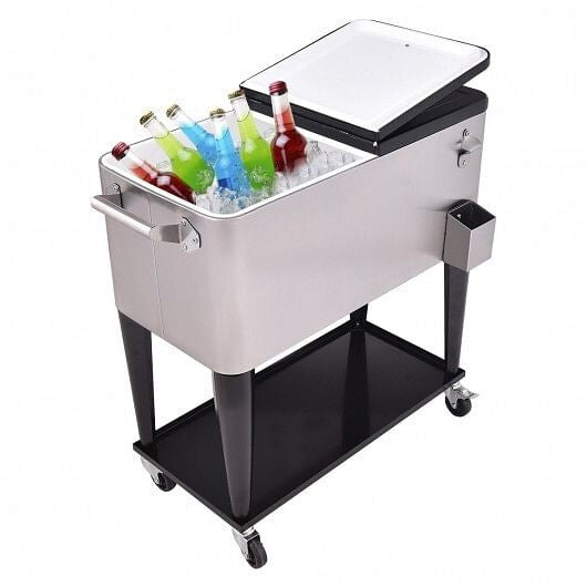 80 Quart Patio Rolling Stainless Steel Ice Beverage Cooler-2