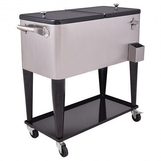 80 Quart Patio Rolling Stainless Steel Ice Beverage Cooler-4