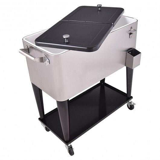 80 Quart Patio Rolling Stainless Steel Ice Beverage Cooler-3