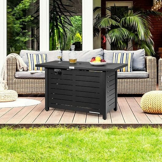 42 Inch 60 000 BTU Rectangular Propane Fire Pit Table with Waterproof Cover-5