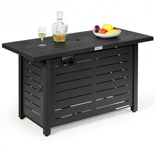 42 Inch 60 000 BTU Rectangular Propane Fire Pit Table with Waterproof Cover-1
