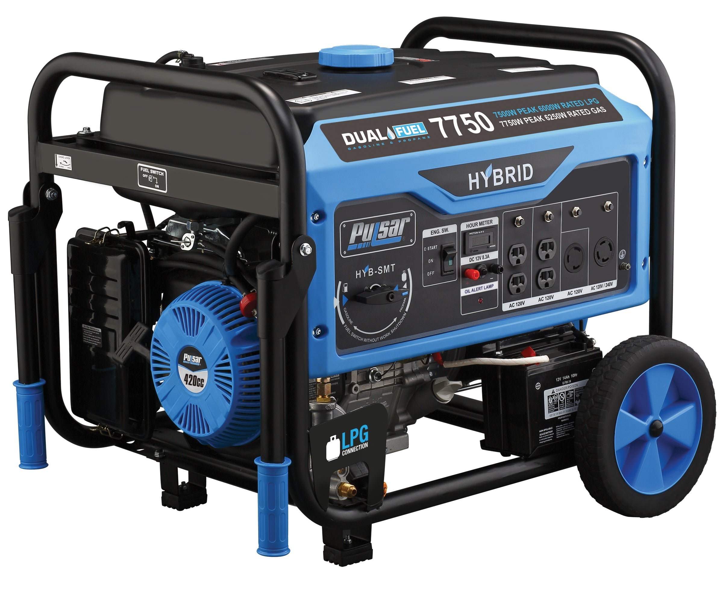 Pulsar 7750/6250 Watt (Gas) 7500/6000 Watt (LP) Dual Fuel Generator PG7750B-1
