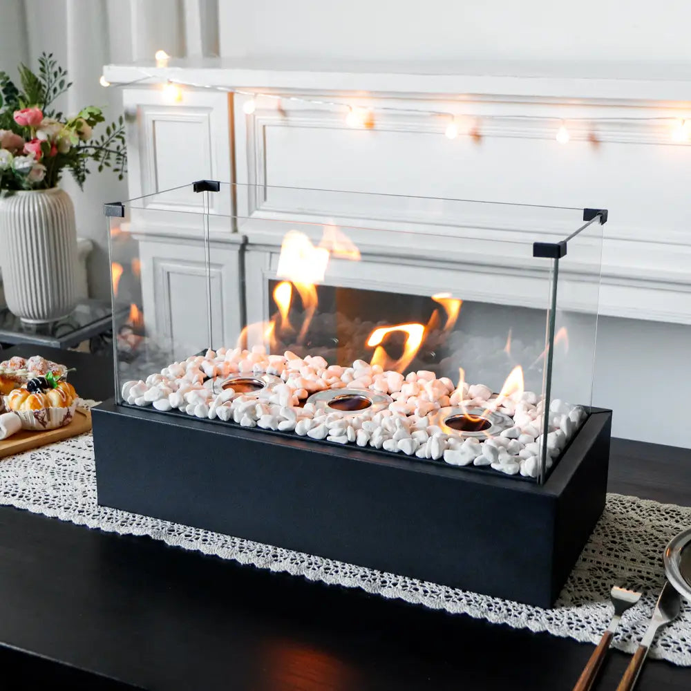 Rectangular Large Tabletop Fire Pit 18''L Portable Tabletop Fireplace-4
