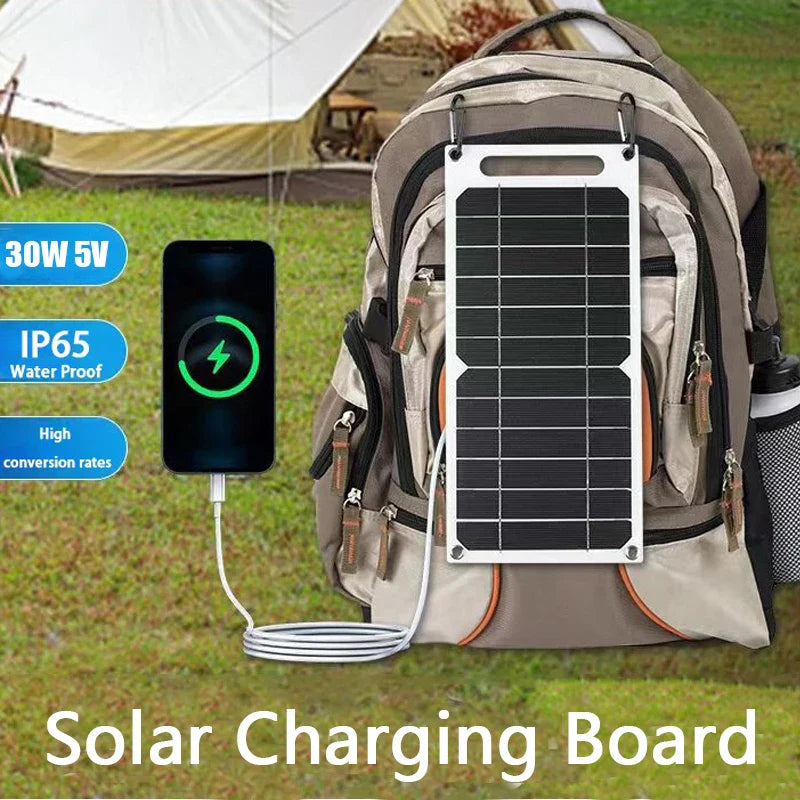 Solar Panel 30W USB Type-C Waterproof Outdoor Hiking Camping Portable Battery Mobile Phone Charging Bank Charging Panel 6.8V-1