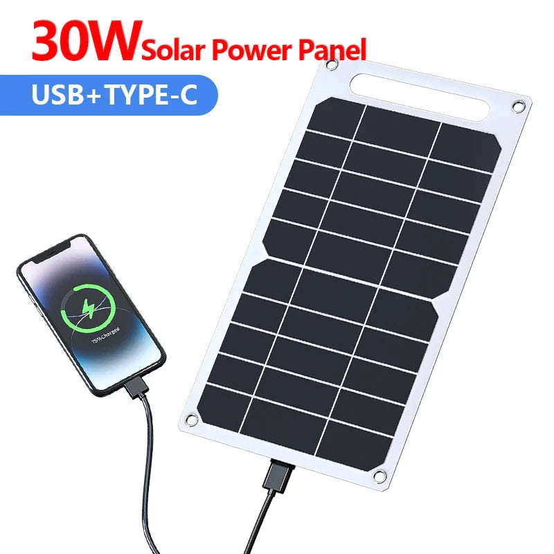 Solar Panel 30W USB Type-C Waterproof Outdoor Hiking Camping Portable Battery Mobile Phone Charging Bank Charging Panel 6.8V-0