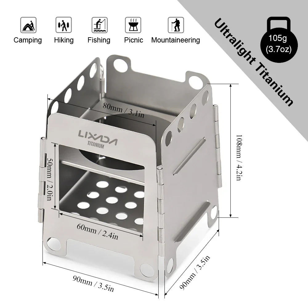 Folding Wood Stove with Mini Alcohol Stove Silver-1