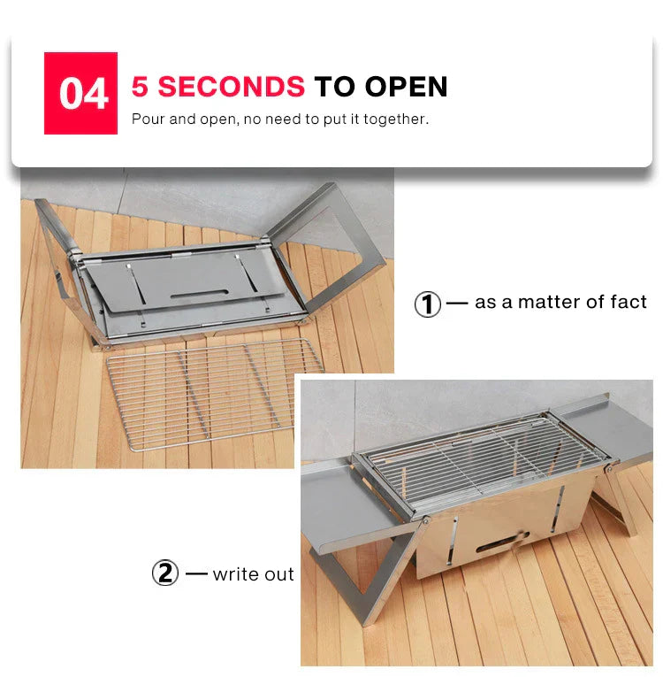 Folding Charcoal Grill Stove Silver-4