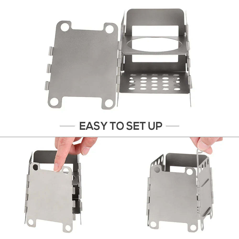 Folding Wood Stove with Mini Alcohol Stove Silver-3