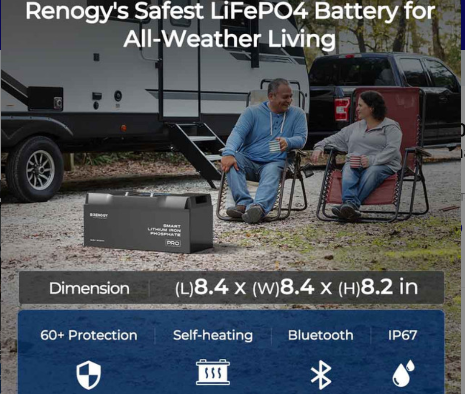 Pro- 12V 100Ah Smart Lithium Iron Phosphate Battery w/ Bluetooth & Self-Heating-0