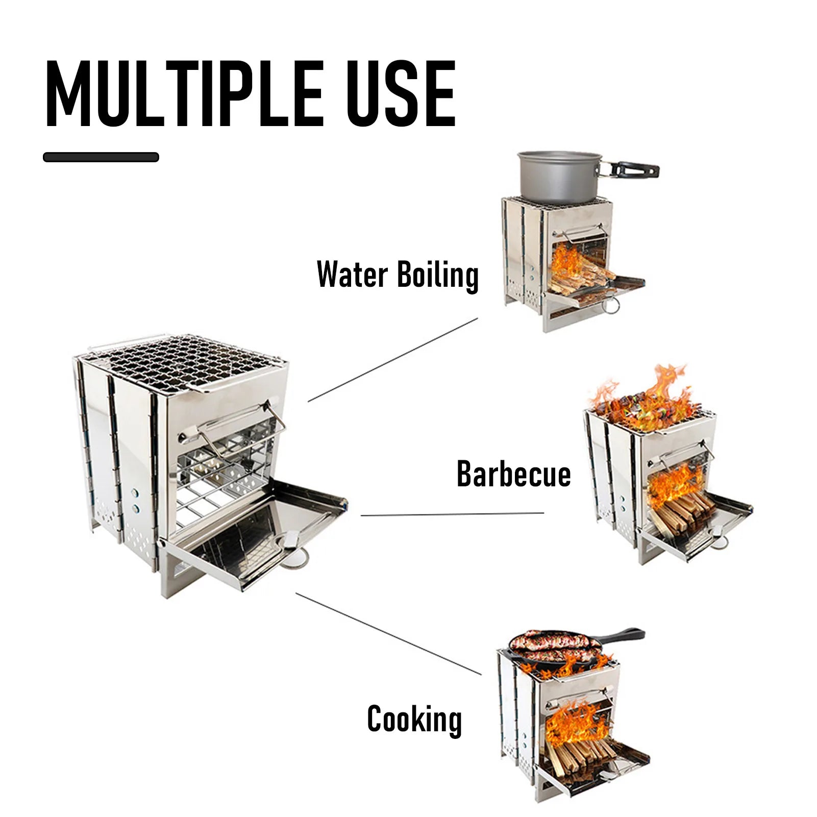Foldable Stainless Steel Wood Stove Silver-3