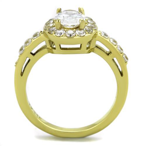 TK1901 - IP Gold(Ion Plating) Stainless Steel Ring with AAA Grade CZ in Clear-2