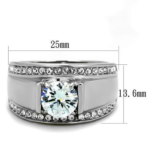 TK2054 - High polished (no plating) Stainless Steel Ring with AAA Grade CZ in Clear-1