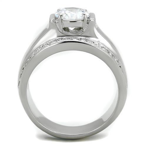 TK2054 - High polished (no plating) Stainless Steel Ring with AAA Grade CZ in Clear-2