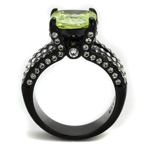 TK2491 - IP Black(Ion Plating) Stainless Steel Ring with AAA Grade CZ in Apple Green color-2