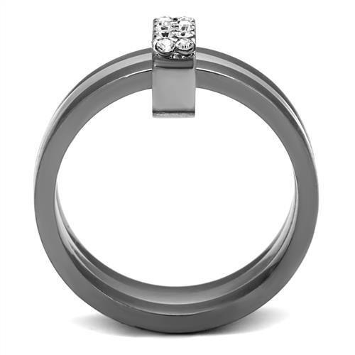 TK2599 - Two Tone IP Light Black (IP Gun) Stainless Steel Ring with Top Grade Crystal in Clear-2