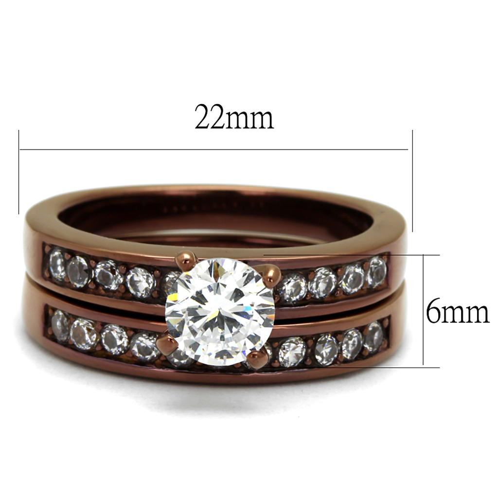 TK8X003LC - IP Coffee light Stainless Steel Ring with AAA Grade CZ in Clear-1