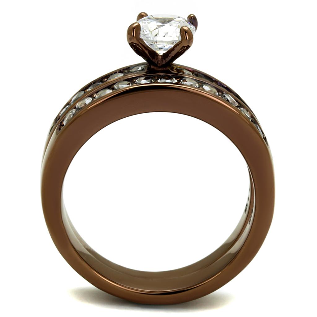 TK8X003LC - IP Coffee light Stainless Steel Ring with AAA Grade CZ in Clear-2