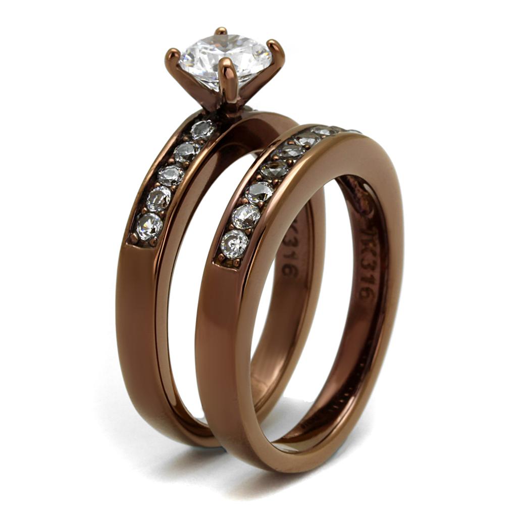 TK8X003LC - IP Coffee light Stainless Steel Ring with AAA Grade CZ in Clear-3