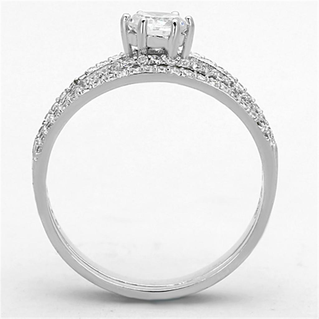 TS172 - Rhodium 925 Sterling Silver Ring with AAA Grade CZ in Clear-2
