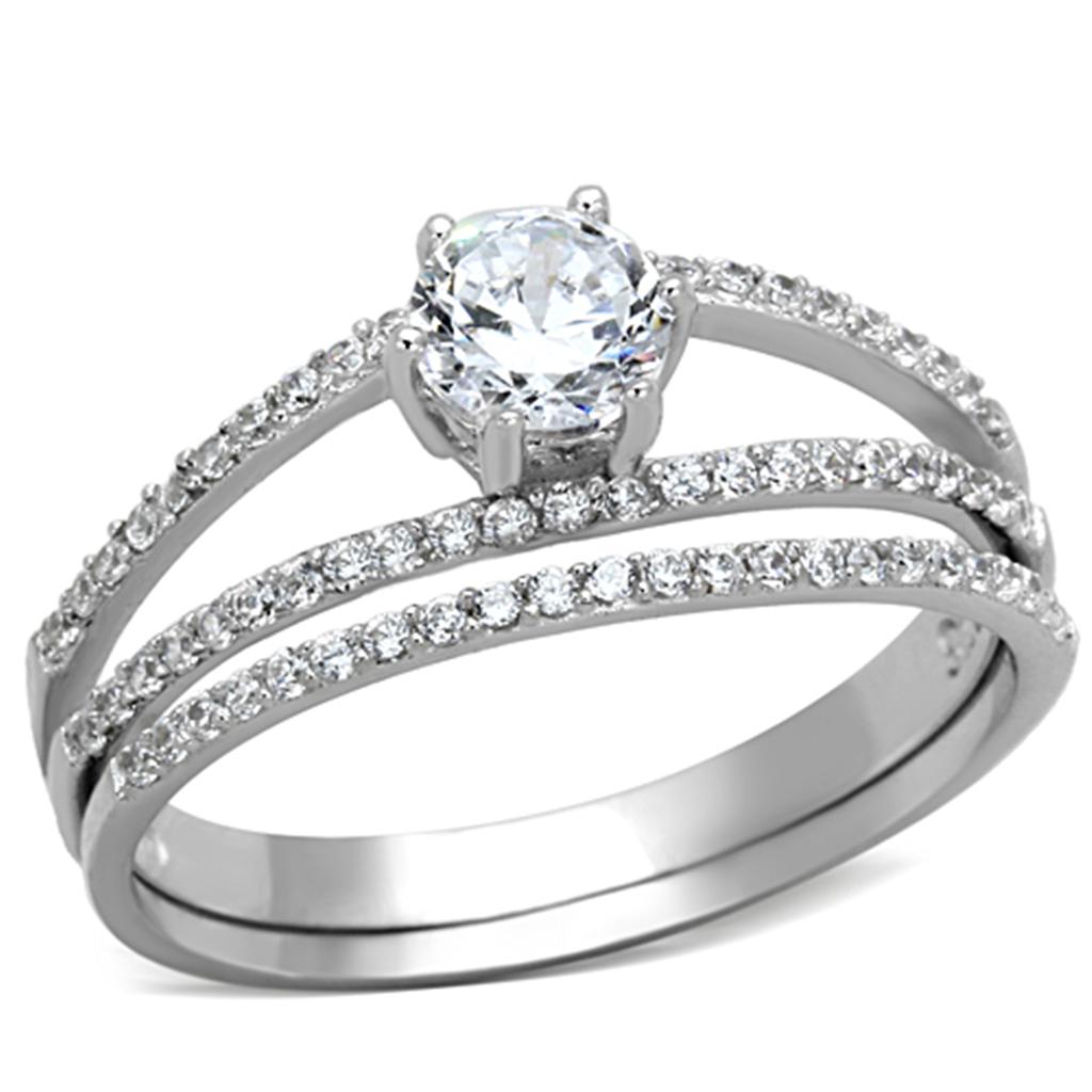 TS172 - Rhodium 925 Sterling Silver Ring with AAA Grade CZ in Clear-4