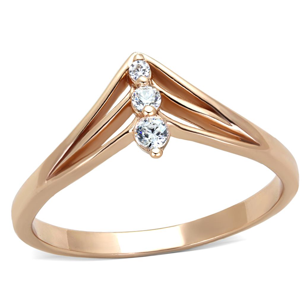 TS283 - Rose Gold 925 Sterling Silver Ring with AAA Grade CZ in Clear-4