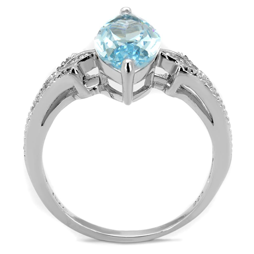 TS502 - Rhodium 925 Sterling Silver Ring with AAA Grade CZ in Sea Blue-2