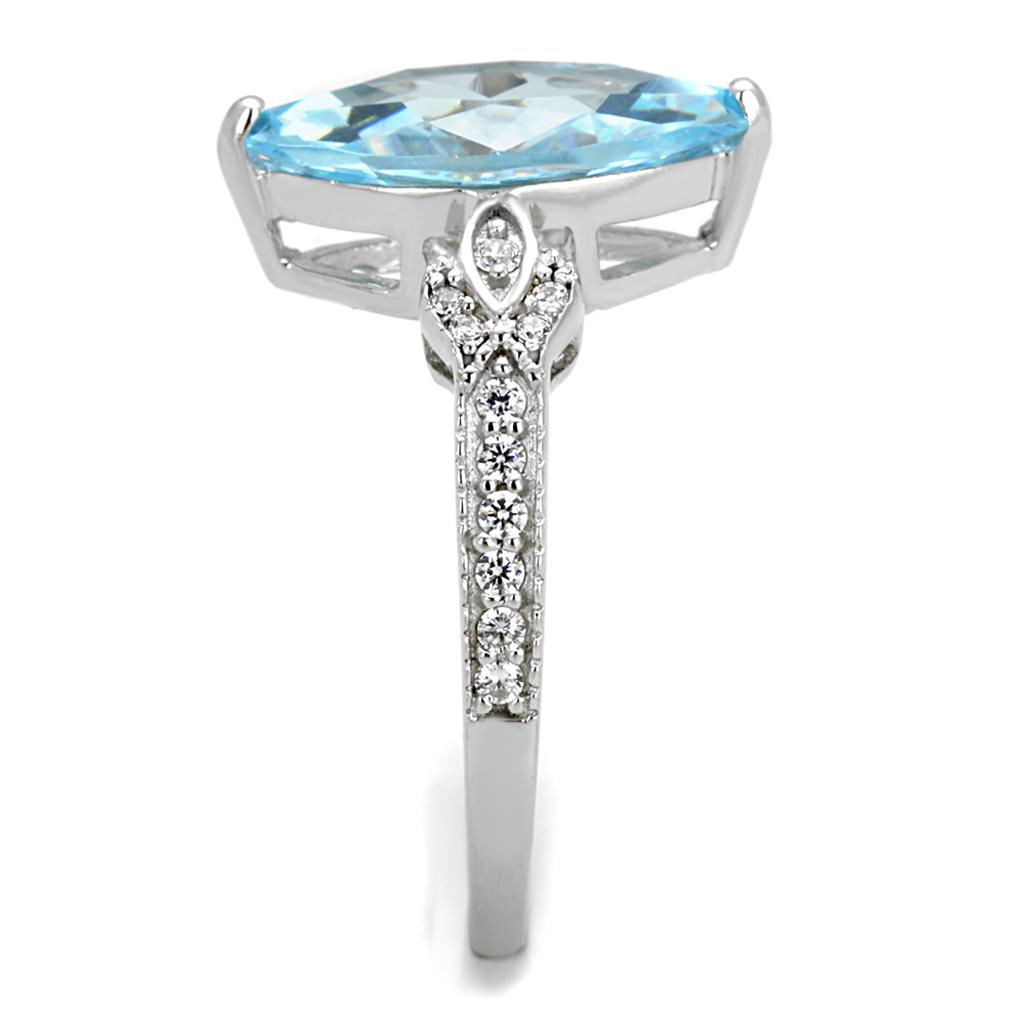 TS502 - Rhodium 925 Sterling Silver Ring with AAA Grade CZ in Sea Blue-3
