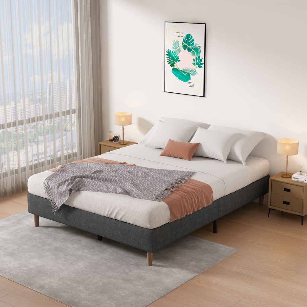 NNEDSZ Bed Frame Mattress Foundation (Dark Grey) – Queen-1