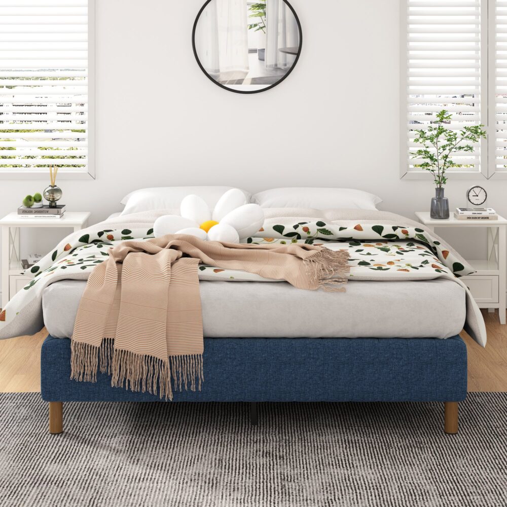 NNEDSZ Metal Bed Frame Mattress Foundation Blue – Double-1