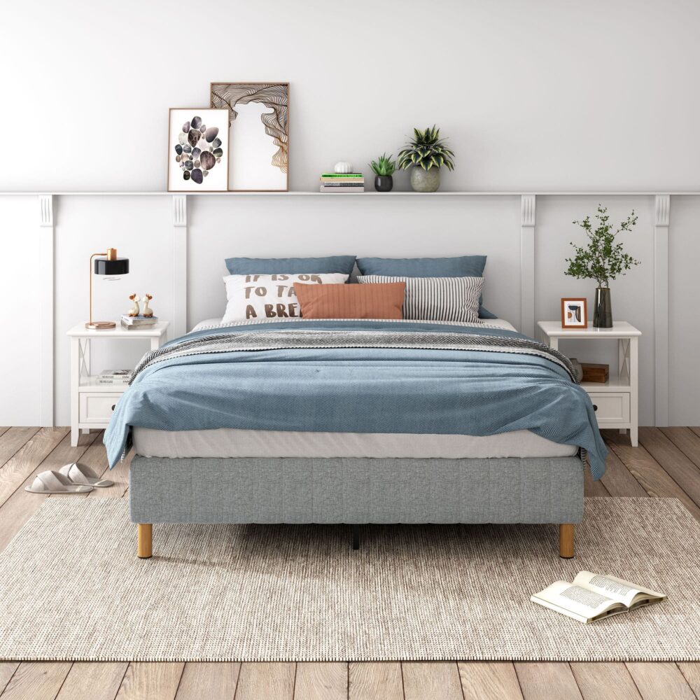 NNEDSZ Metal Bedframe Mattress Foundation (Light Grey) – Double-0