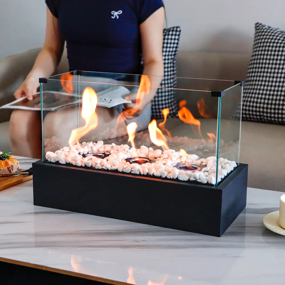 Rectangular Large Tabletop Fire Pit 18''L Portable Tabletop Fireplace-0