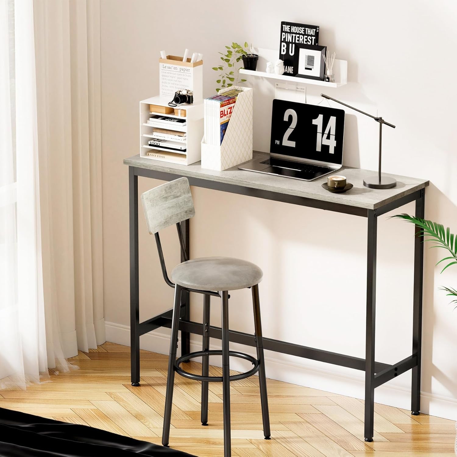 Ergonomic Gray and Black Bar Stools with Backrest-3