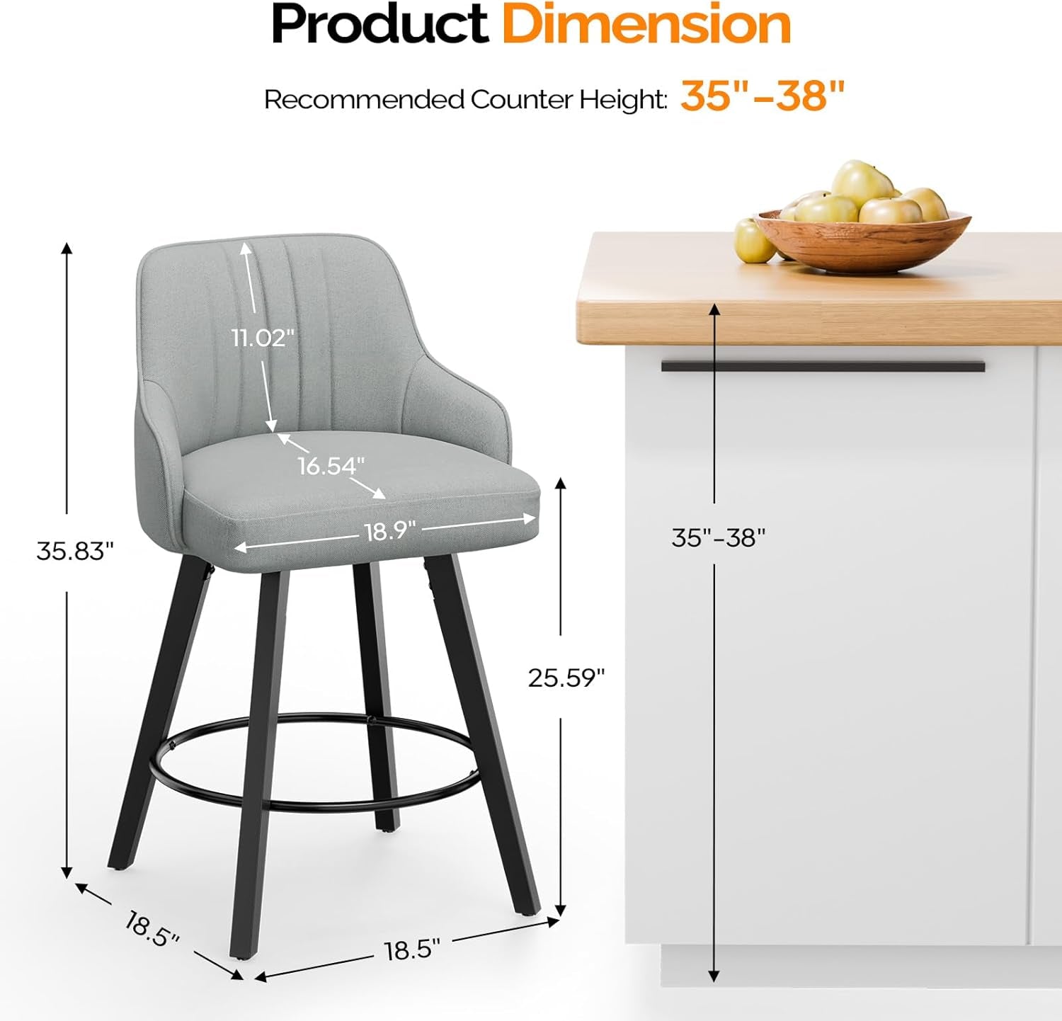 Linen Fabric Upholstered Swivel Barstools Set of Two-2